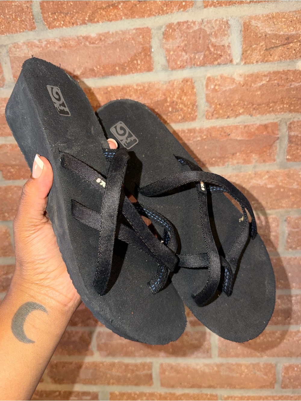 Teva Black Platform Sandals with Multi-Strap Design